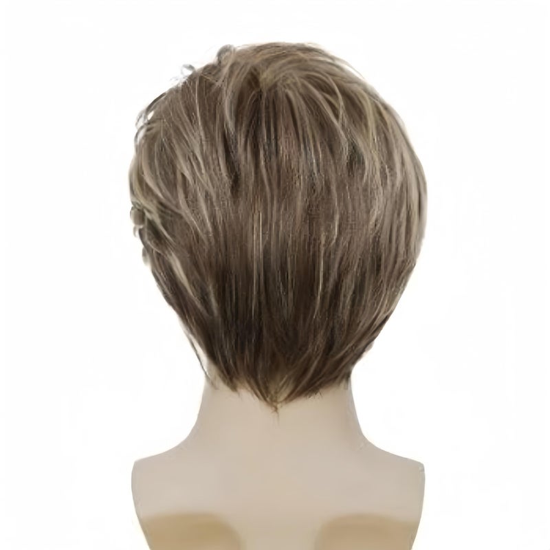 Swiking Men Wig Short Blonde Brown Layered Natural Synthetic Hair Full Wigs for Male Guy Daily Party Wear (Brown Blonde) - Image 5